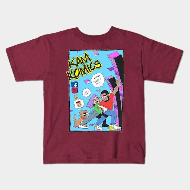 Kam Komics_follow Kam Komics_tshirt Kids T-Shirt by Kam Komics 